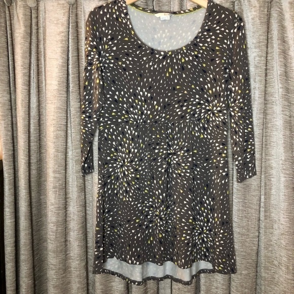 Boden Three Quarter Sleeve Gray & Yellow Abstract Print Tunic Size 10 - Picture 2 of 14
